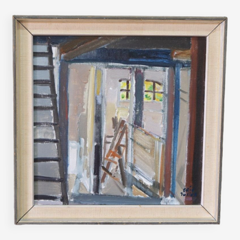 Eric Julius Svensson, Composition moderne suédoise, années 1970, huile sur toile, encadré