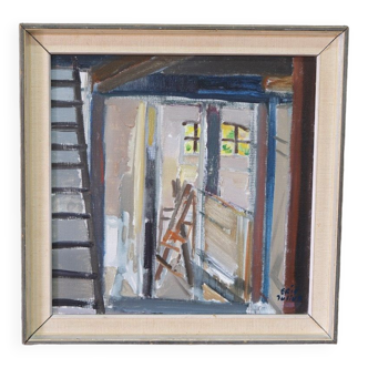 Eric Julius Svensson, Swedish Modern Composition, 1970s, Oil on Canvas, Framed