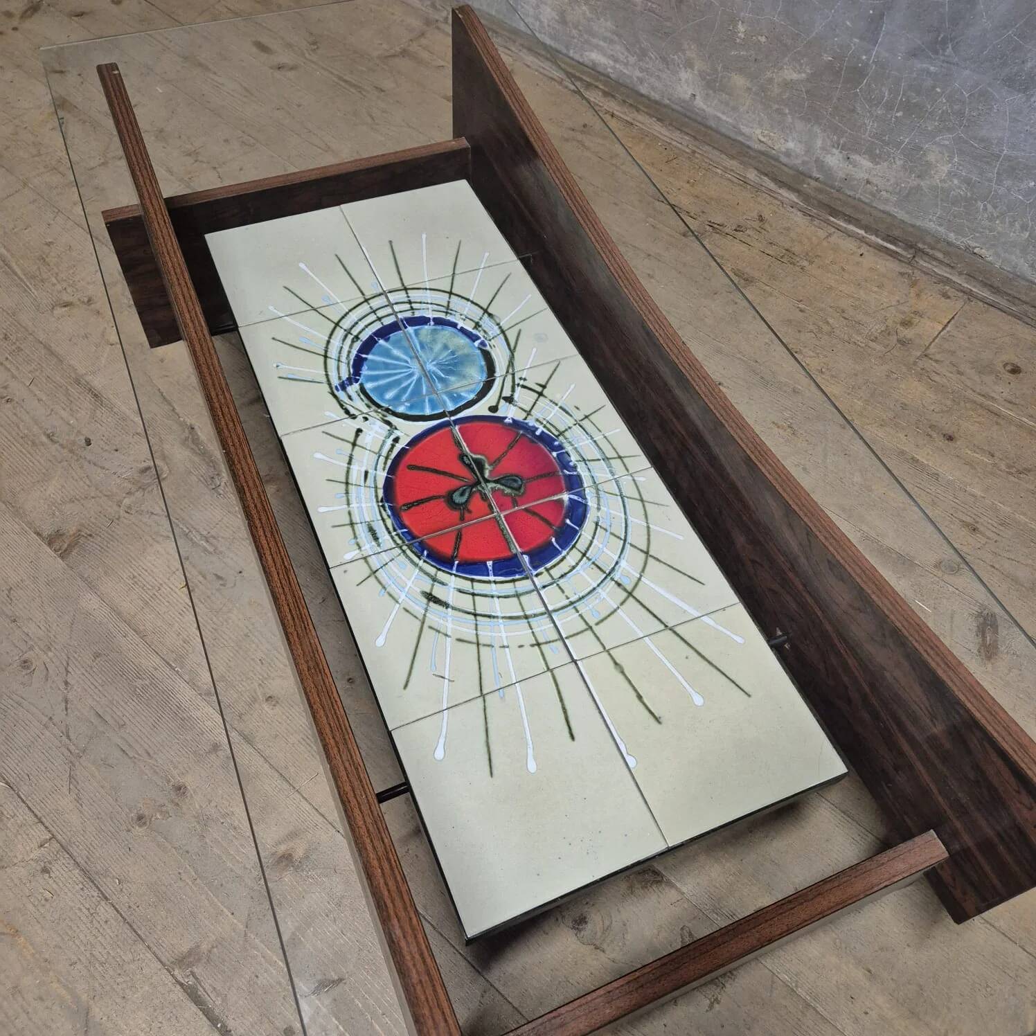 Mid-century coffee table with ceramic tile panel, 1970s