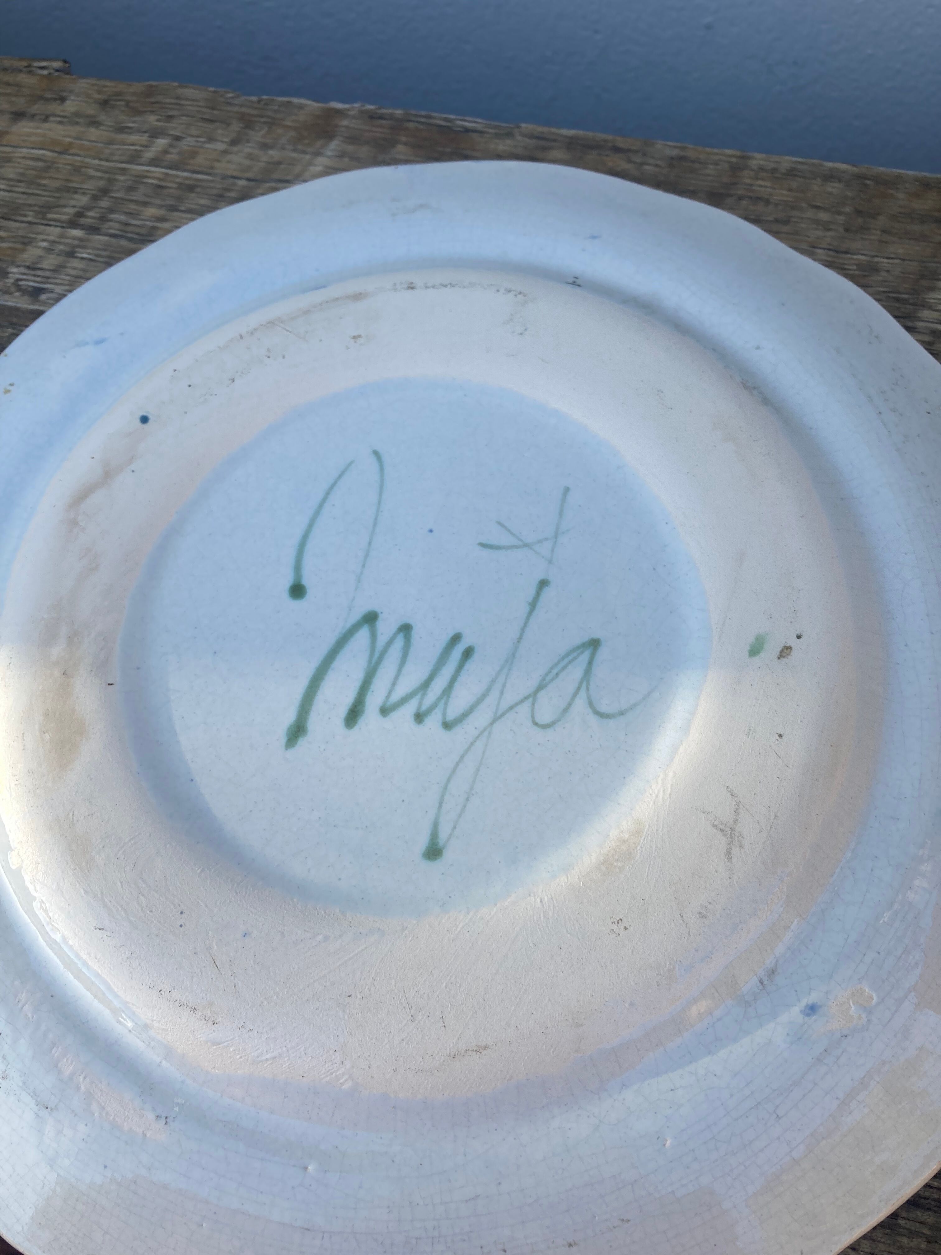 Decorative plate decorated with bird and flowers blue and pink vintage