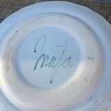 Decorative plate decorated with bird and flowers blue and pink vintage