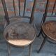 Set of 4 Thonet chairs in brown wood, 1930s bistro design, Art Nouveau curved backrest.