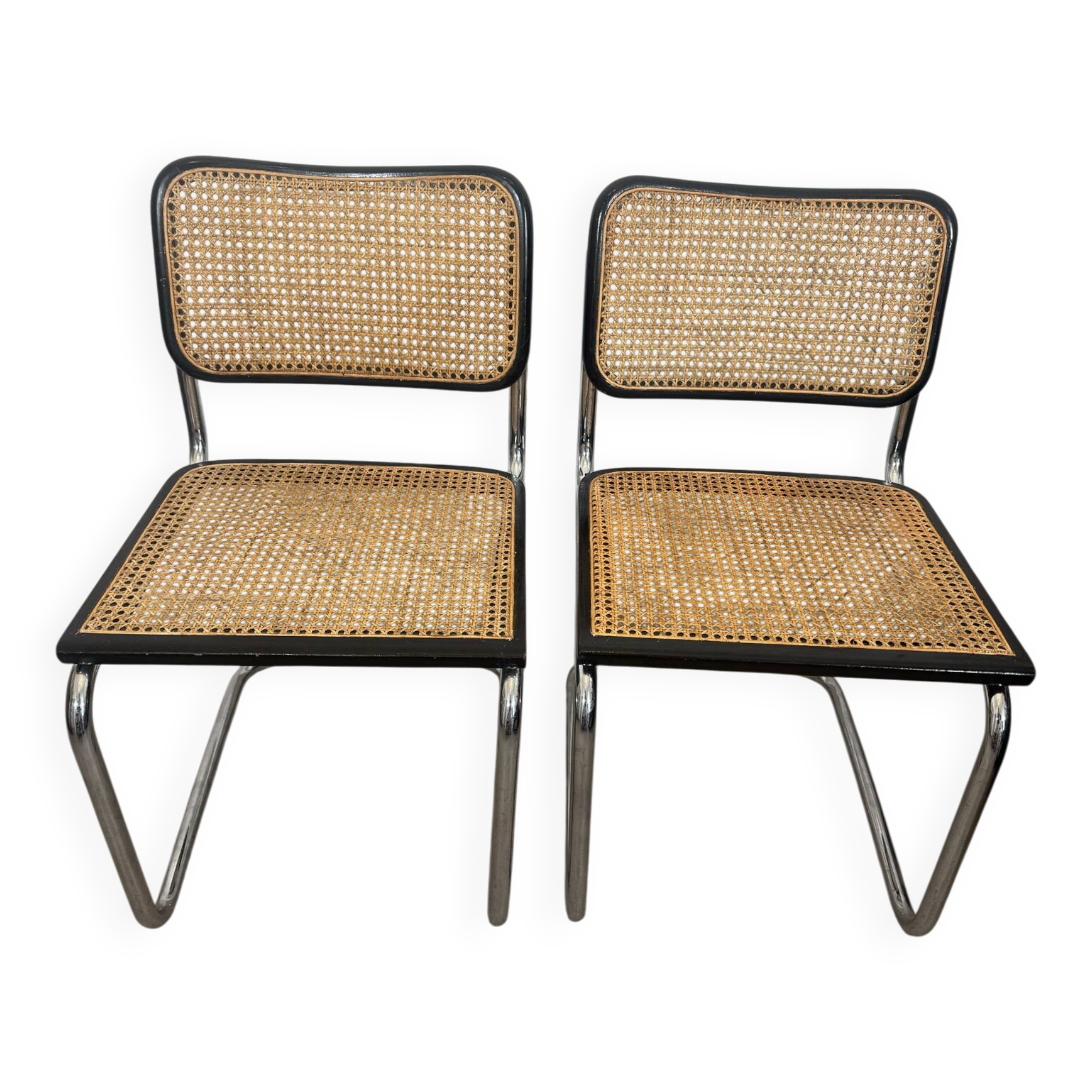 Pair of Marcel Breuer B32 Cesca chairs made in Italy.
