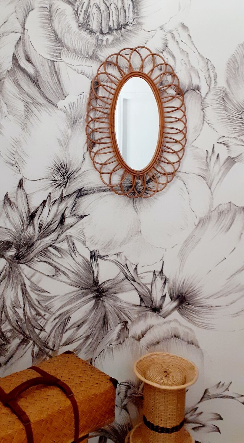 Large vintage rattan mirror