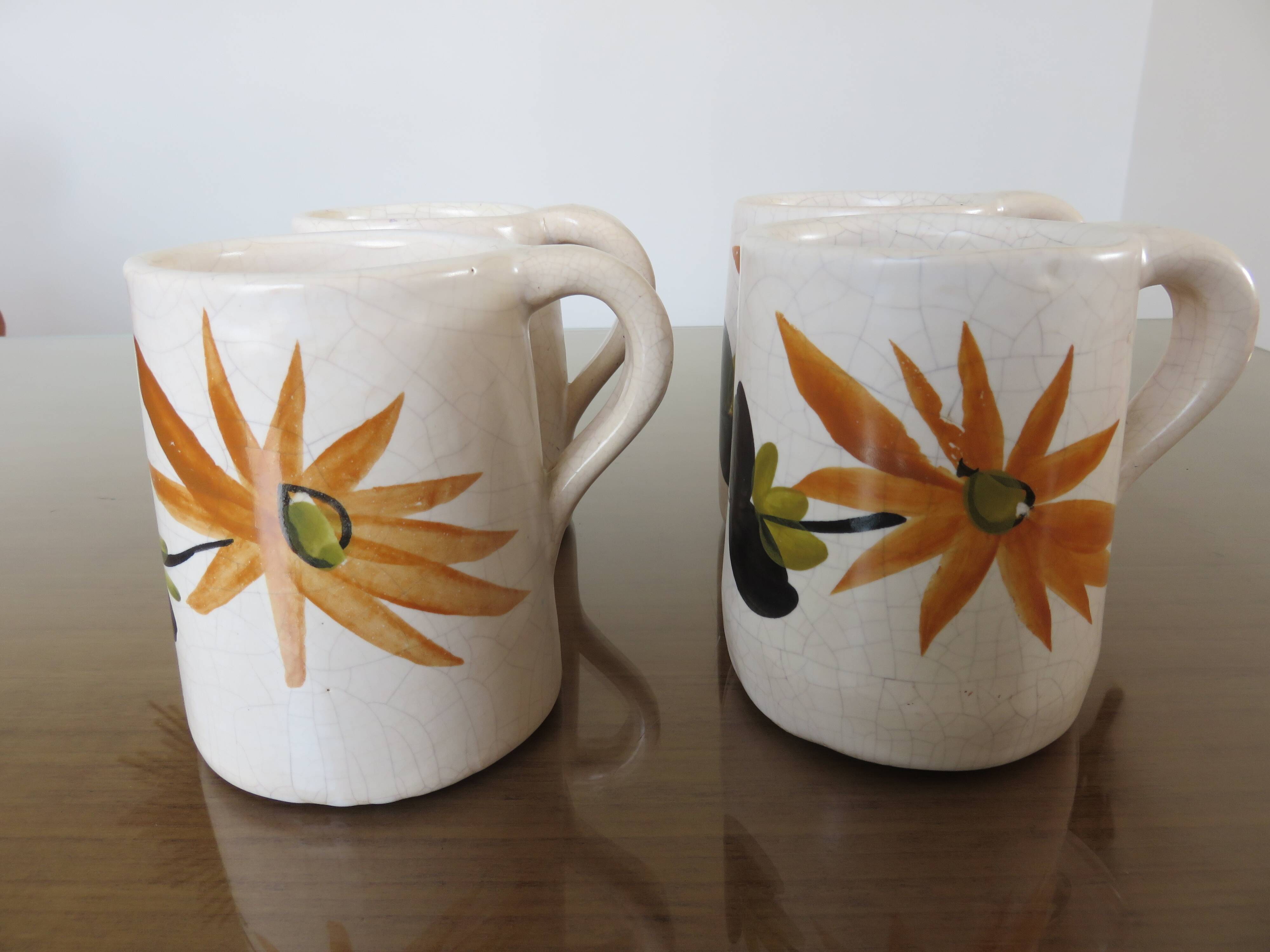 Ceramic cracked orangeade service, floral pattern from the 60s.