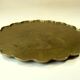 1950s handmade heavy brass serving tray, with handles and small feets, marked, vintage