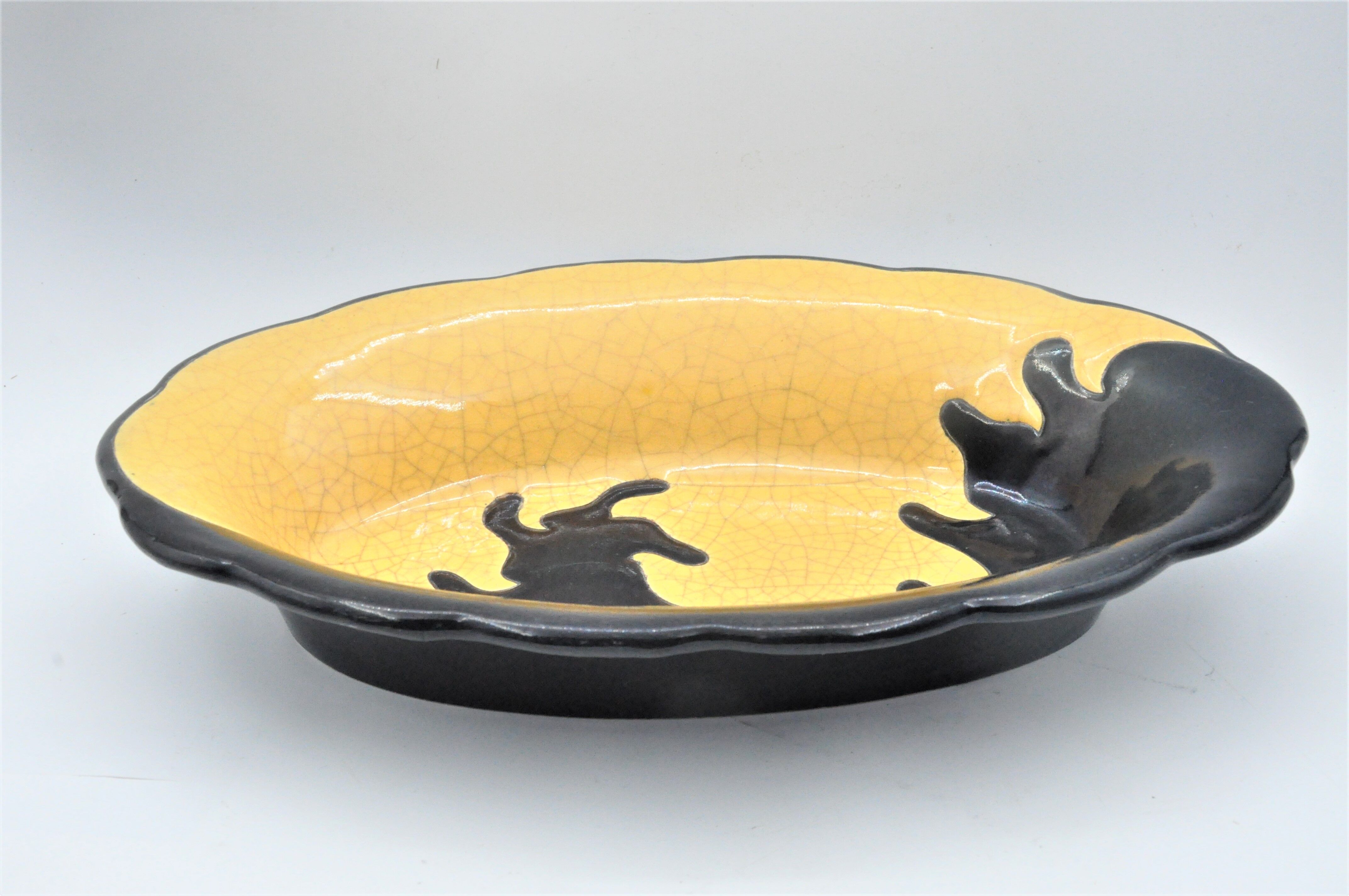 Old dish in enamels from longwy ombre et lumière collection ceramic design