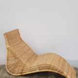 Vintage rattan chaise longue deck chair - 1970s
