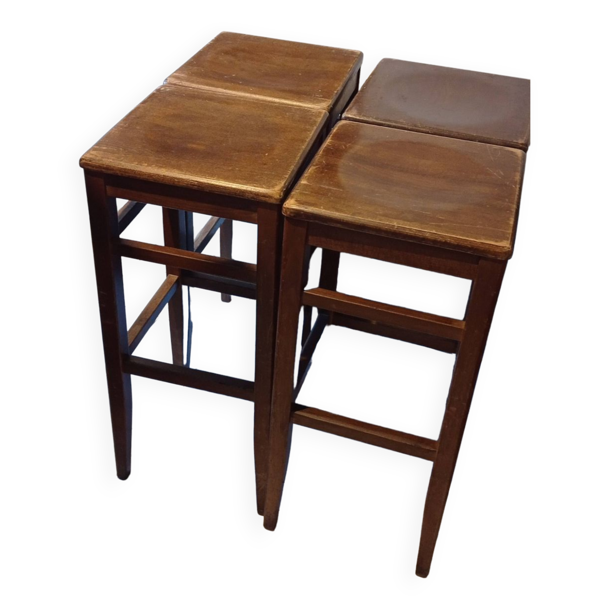 Set of 4 high oak stools 80 cm high