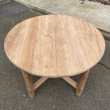 Renovated round extendable farmhouse dining table in solid oak 110-155cm.