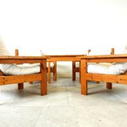 Vintage pine wood armchair set, 1980s