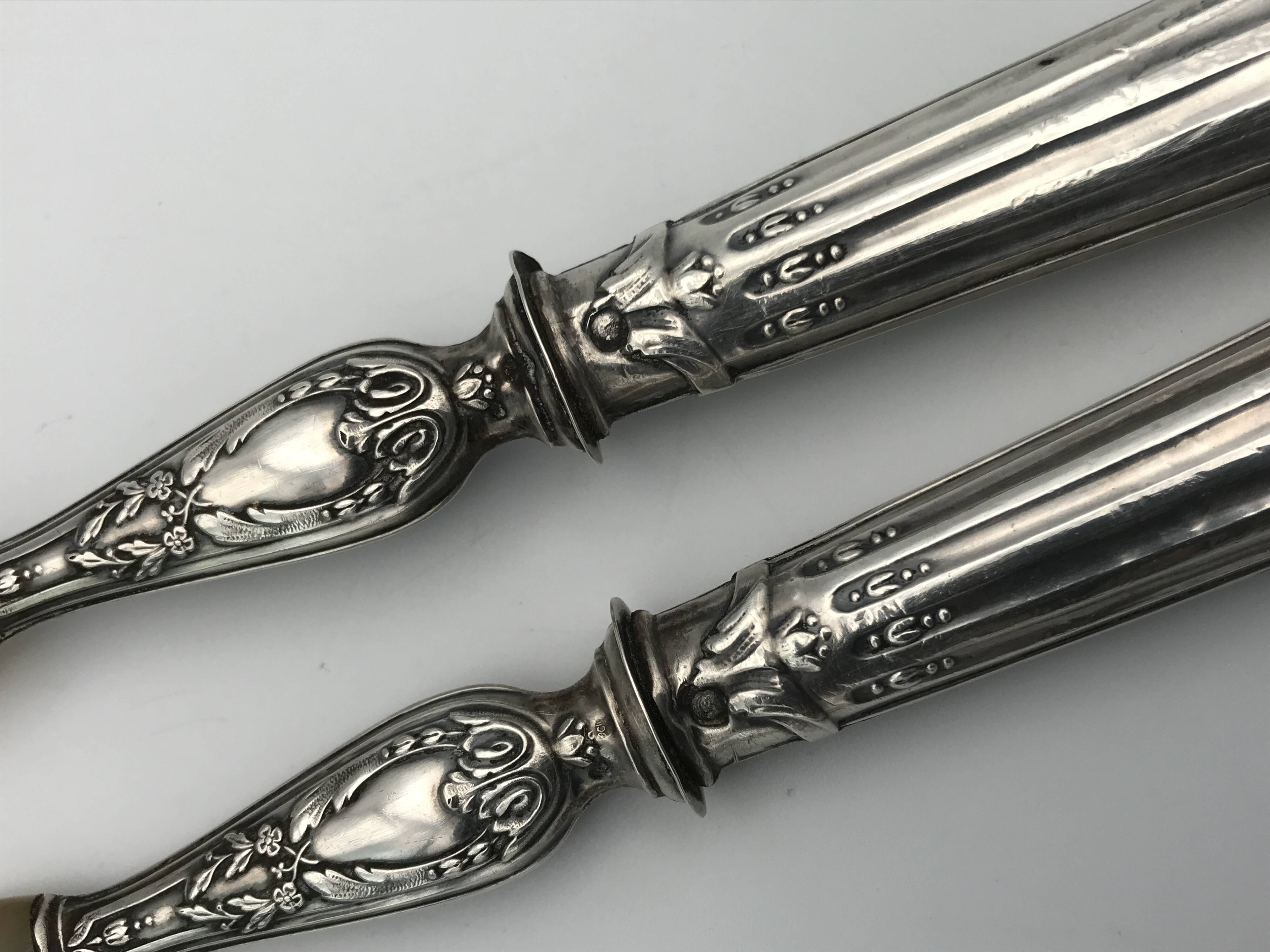 Serving cutlery, salad cutlery, in filled silver, minerva hallmarks