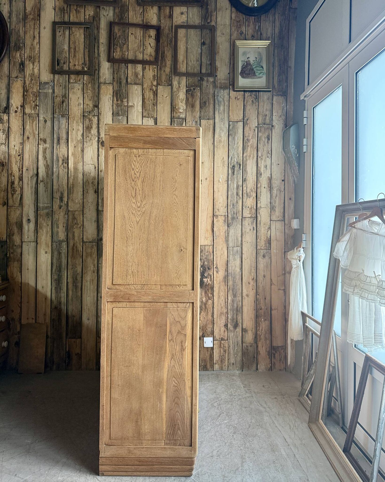 Large asymmetrical Art Deco wardrobe with three doors in oak (renovated)