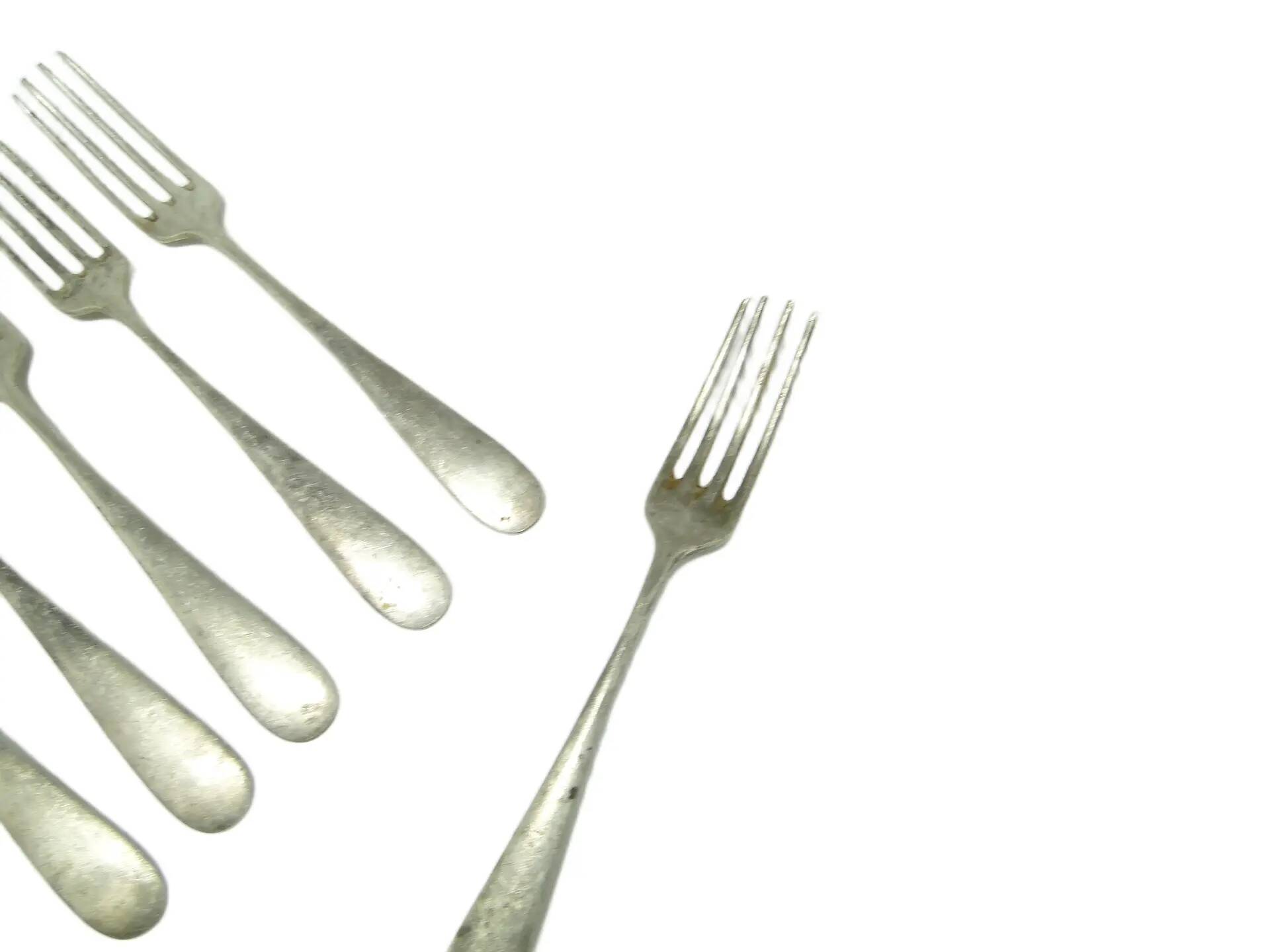 Set of forks, minimalism, silver-plated brass, Henneberg Brothers, Poland, 1930s