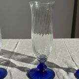 Set of 6 blue-footed champagne flutes; 3 pairs of designs.