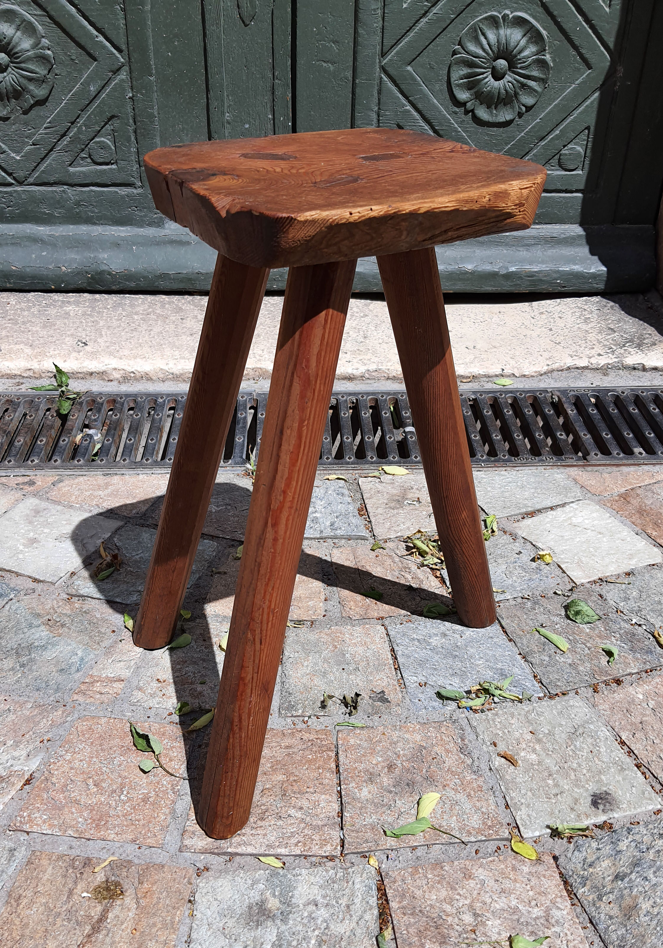 Brutalist solid wood trepied stool