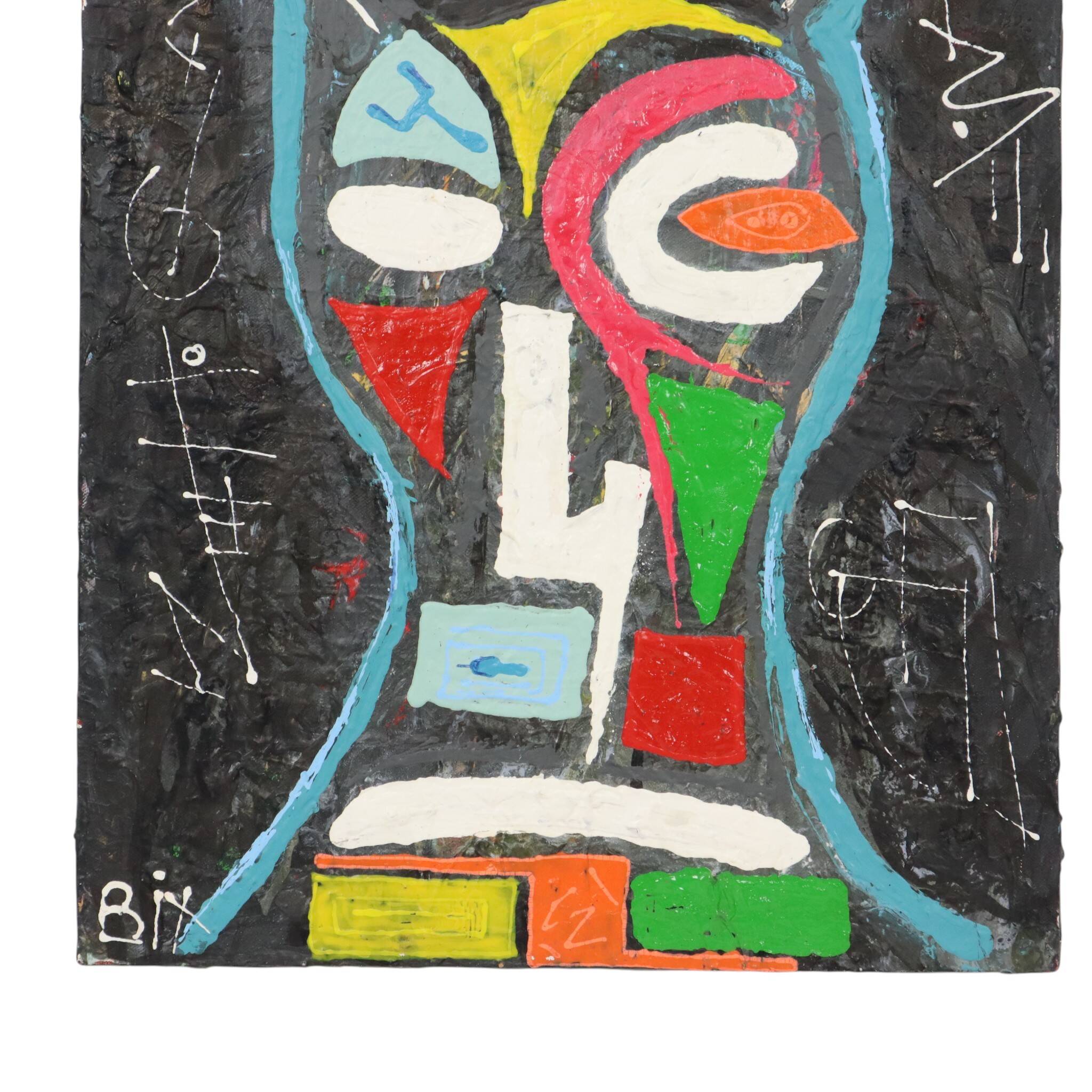 Abstract Owl Painting on Canvas – Contemporary Art – 55 cm