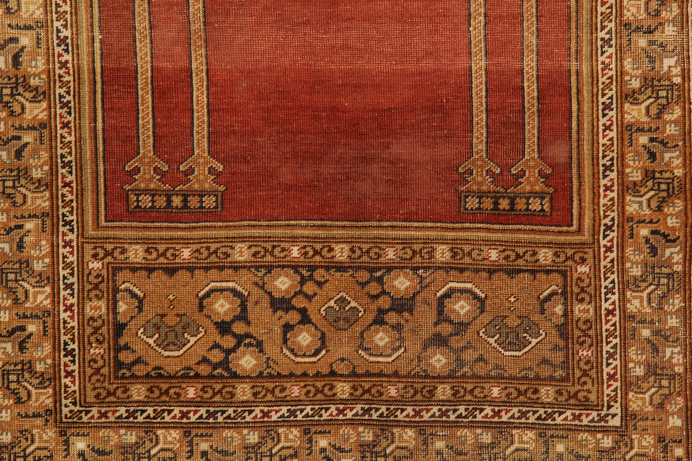 Handwoven turkish red gold wool and silk area rug- 120x185cm