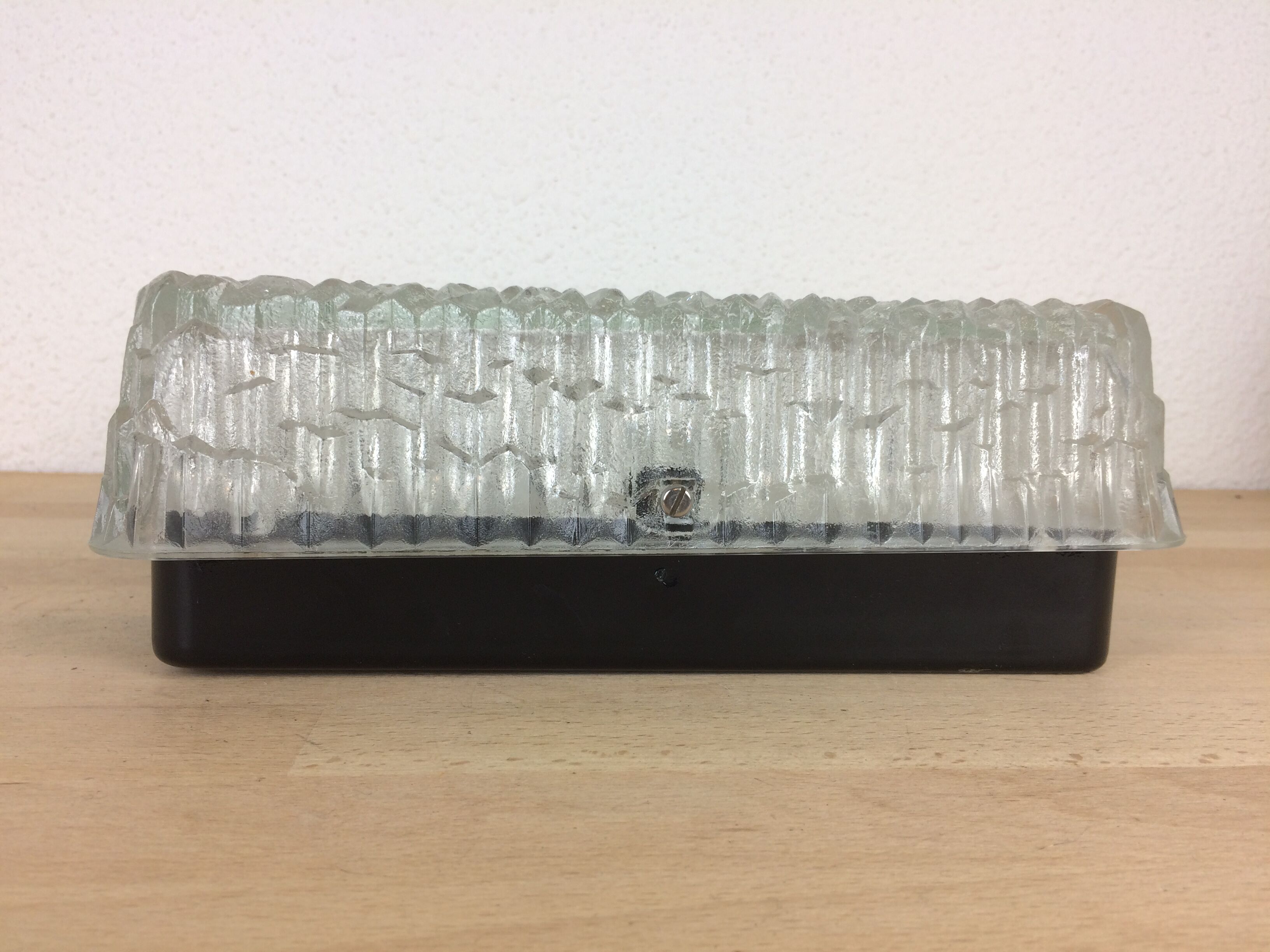 Holophane square wall lamp in chiseled glass, 60s