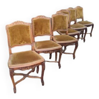 Series of 6 chairs in solid blond walnut Louis XV style around 1910/20