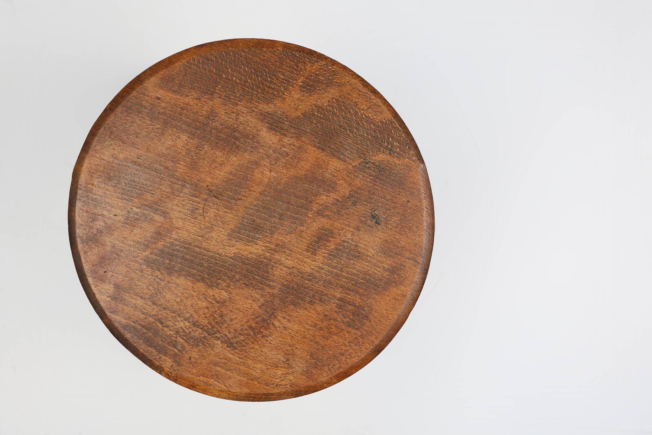 French hand crafted brutalist rustic low tripod stool in solid wood