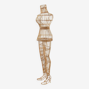 Vintage iron and wicker rattan mannequin 1970