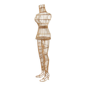 Vintage iron and wicker rattan mannequin 1970