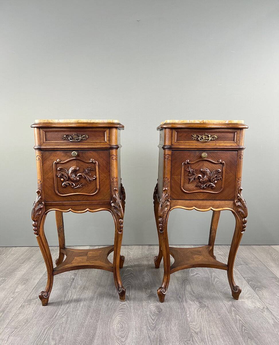 Pair of Louis XV Bedside Tables, Yellow Marble, 19th Century