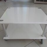 "Space Age" coffee table in white lacquered steel. Double tops. France, Circa
