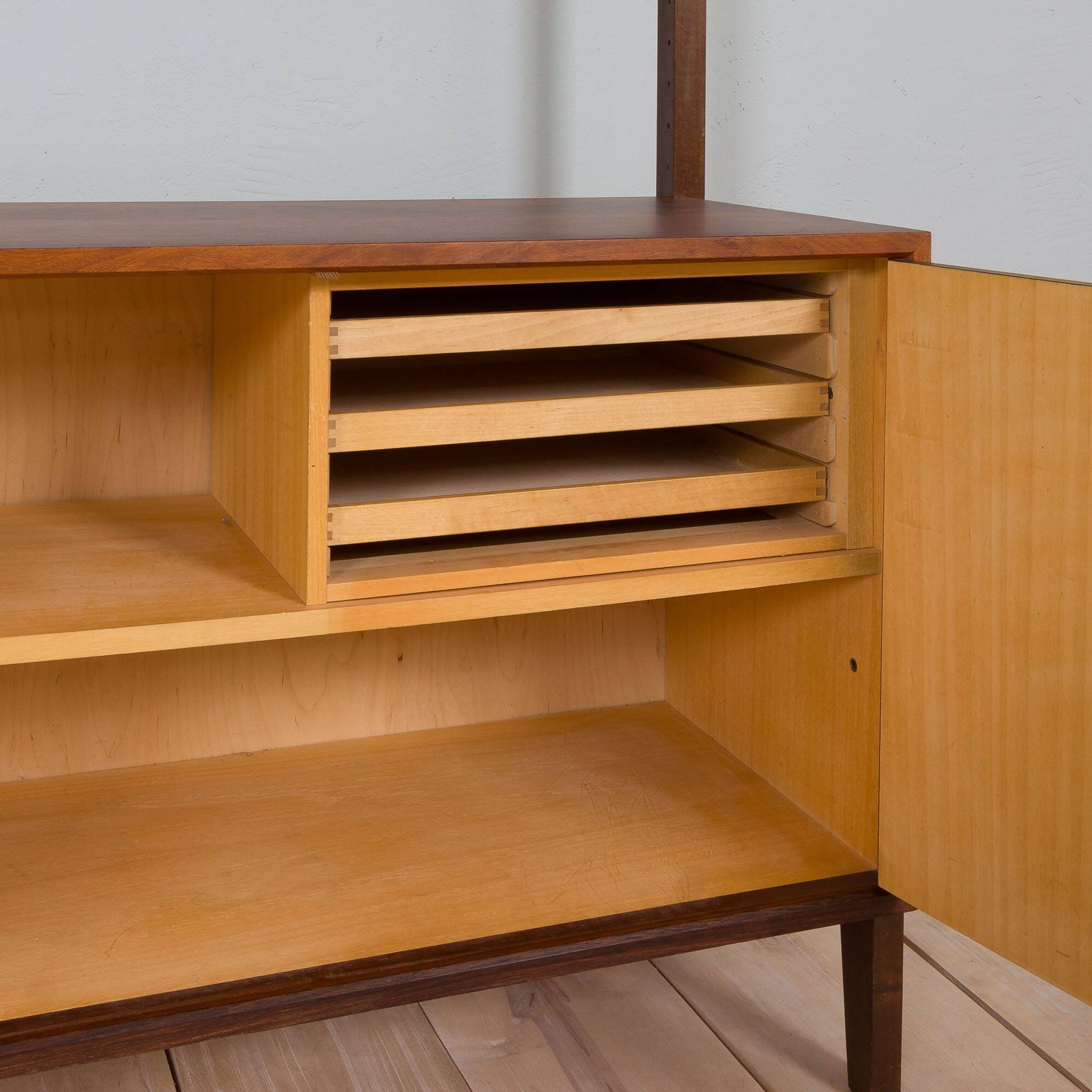 Scandinavian two bay rosewood free-standing wall unit