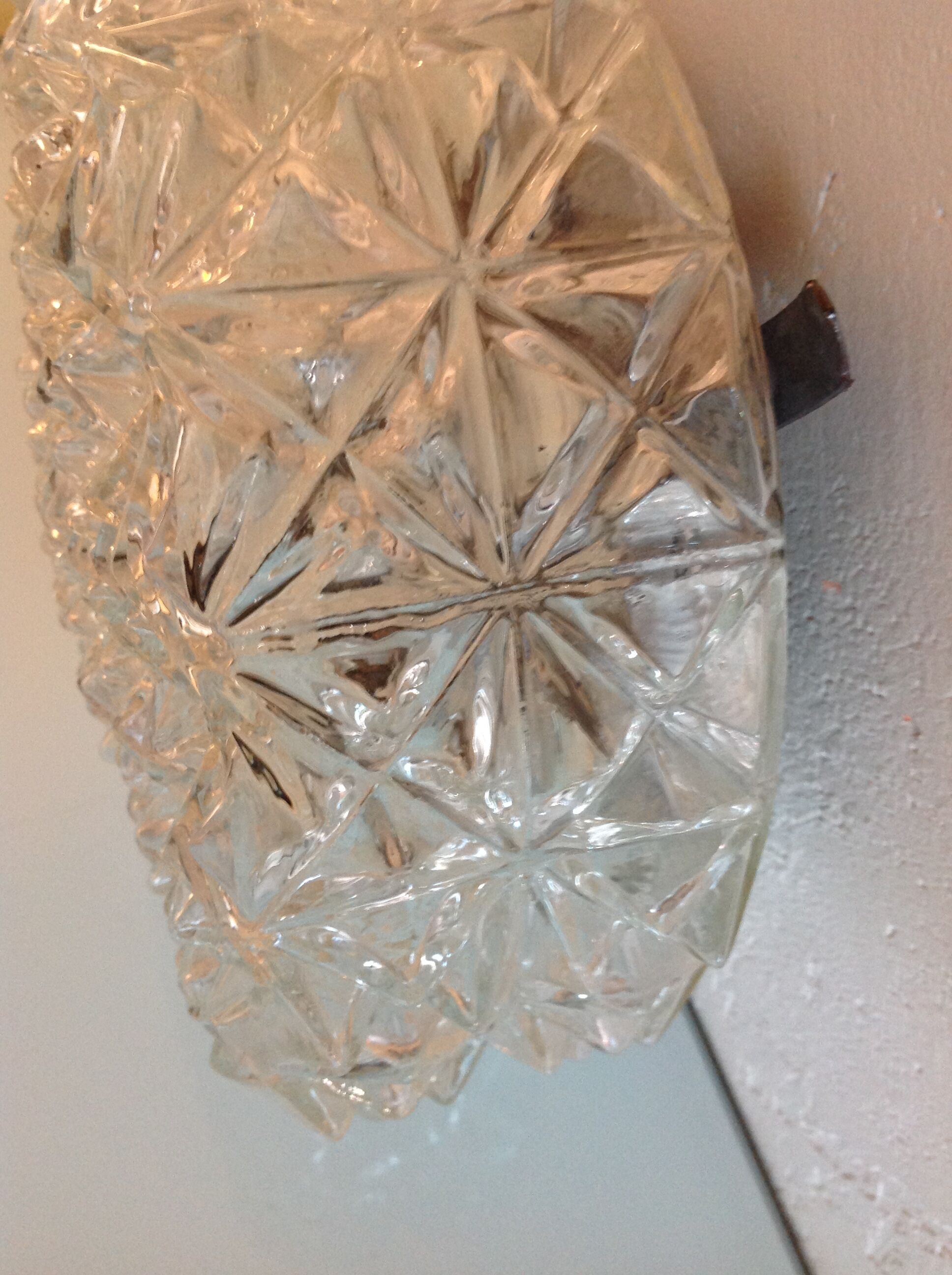 Vintage structured glass round ceiling lamp 60s-70s