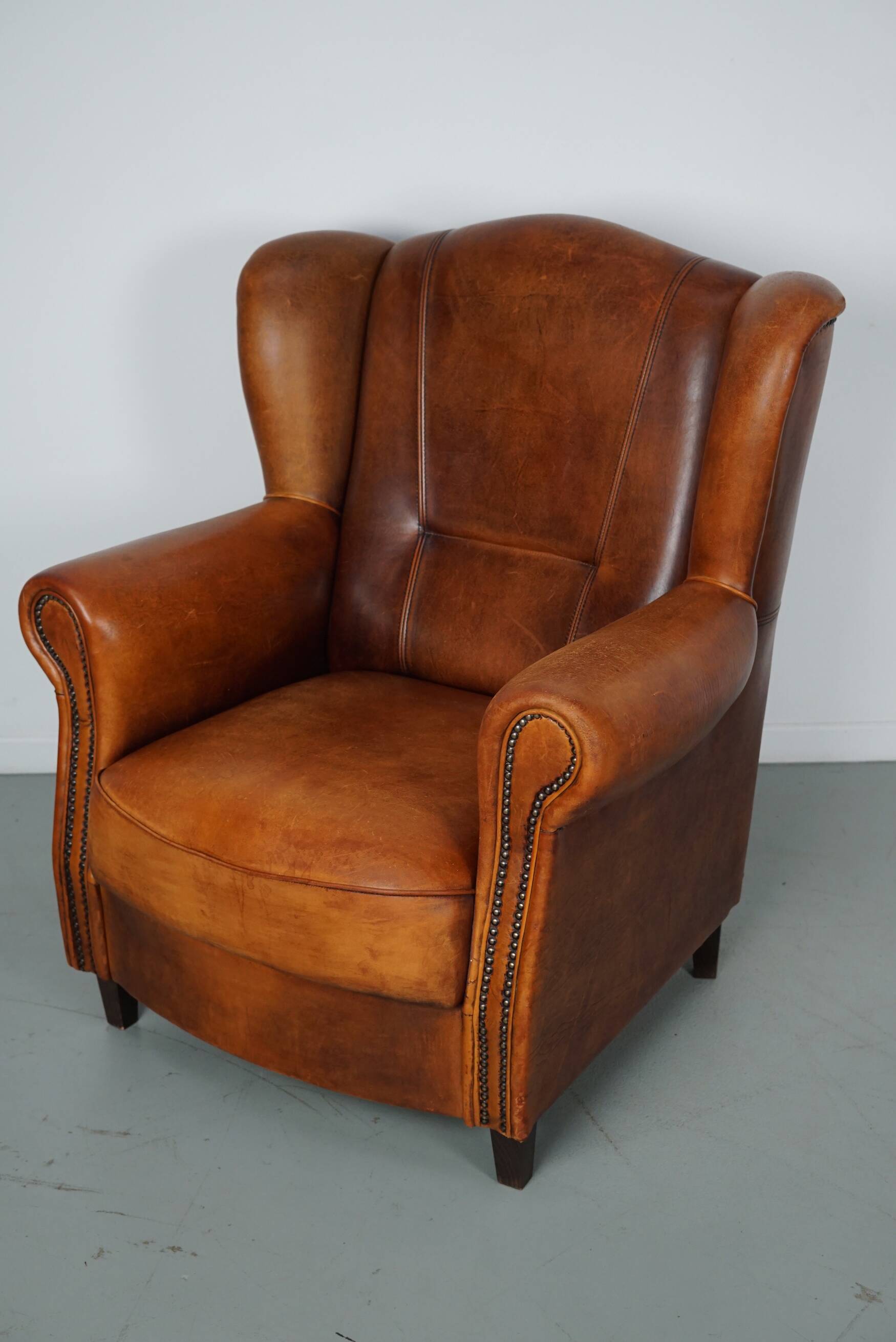 Fauteuil club vintage en cuir couleur cognac hollandais