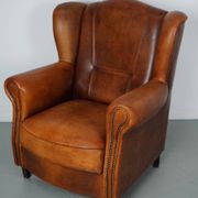Fauteuil club vintage en cuir couleur cognac hollandais