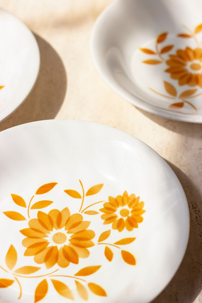 4 assiettes creuses vintage - fleurs oranges