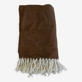 Moroccan wool pompom blanket - Brown