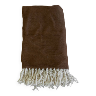 Couverture marocaine pompons en laine - Marron