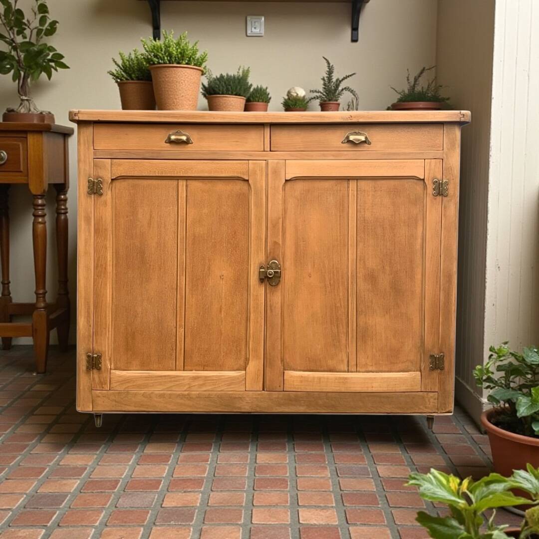 Grand Parisian buffet with billot and butterfly hinges, raw wood, 1930.