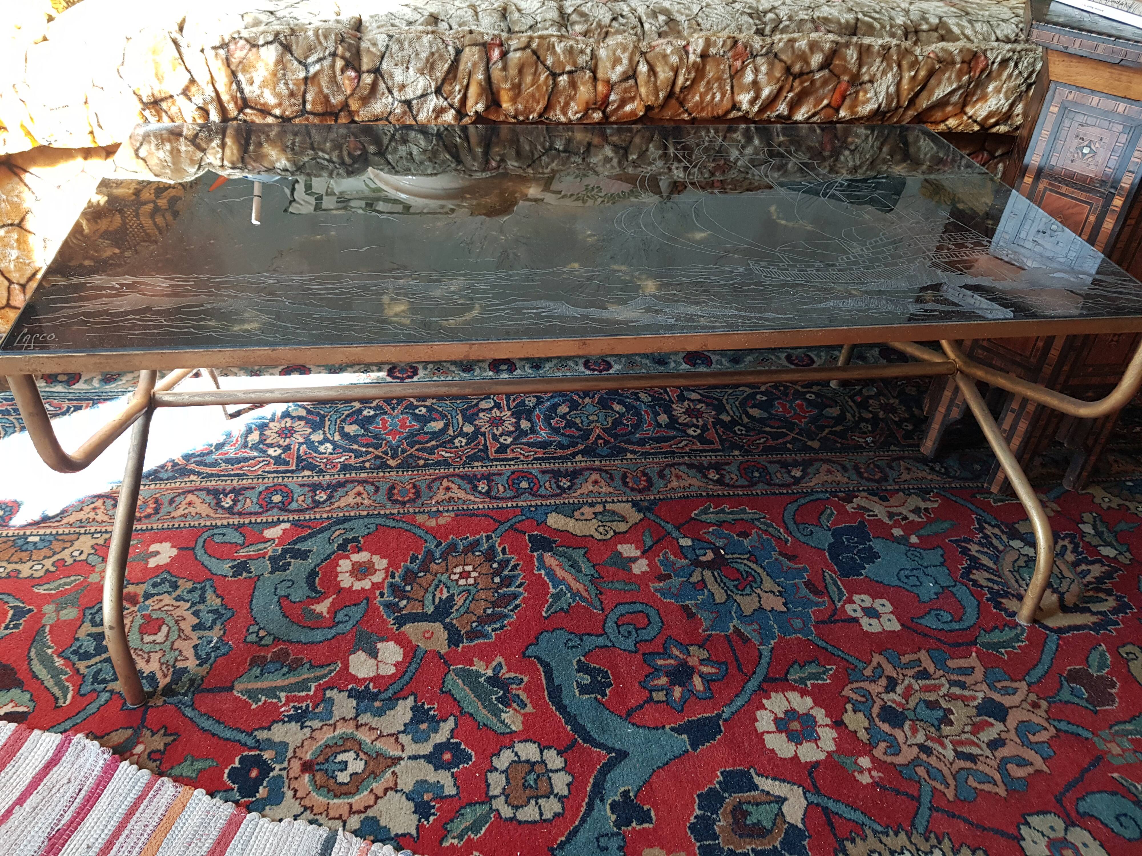 Gold and bronze powder table signed Lasco