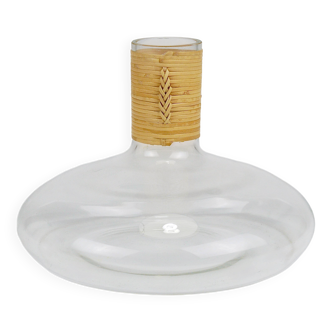 Vase by Carl Auböck decanter "Tuberkulinkolben" tall in rattan, Austria, 1950s.