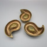 3 vintage brass ashtrays shape drops of water