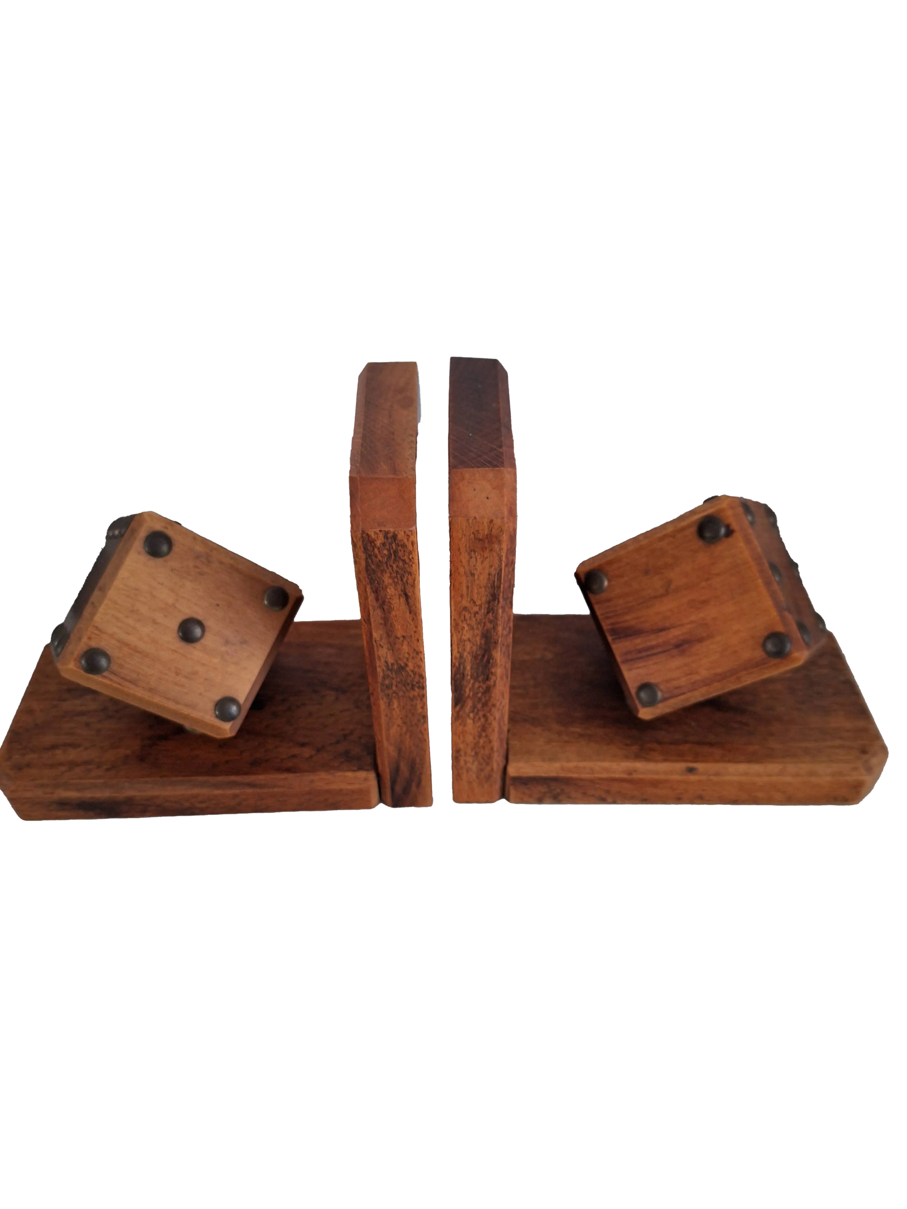 Pair of bookends with wooden dice