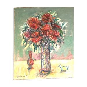 Huile sur Isorel, bouquet de fleurs,