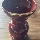 Ringed ceramic vase from Louviers, red and gold, 1950s