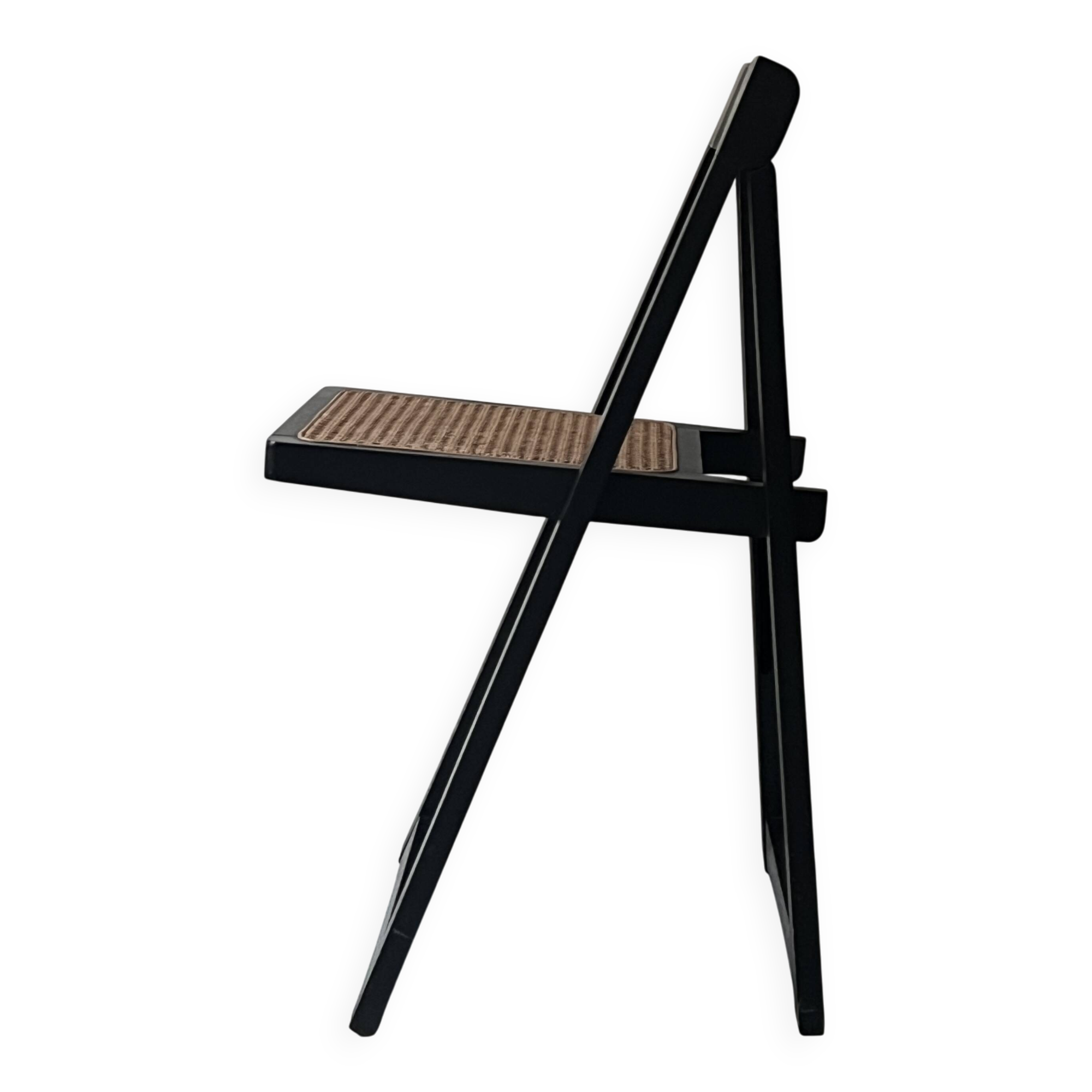 Folding designer chair in black wood and caning, Aldo Jacober 1970