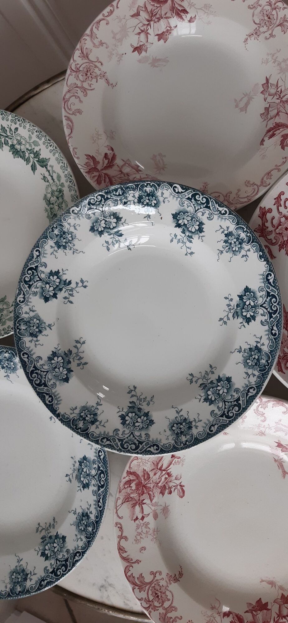 Set of 6 hollow plates Terre de Fer XIXth Saint Amand "Campanule" "Anémone"