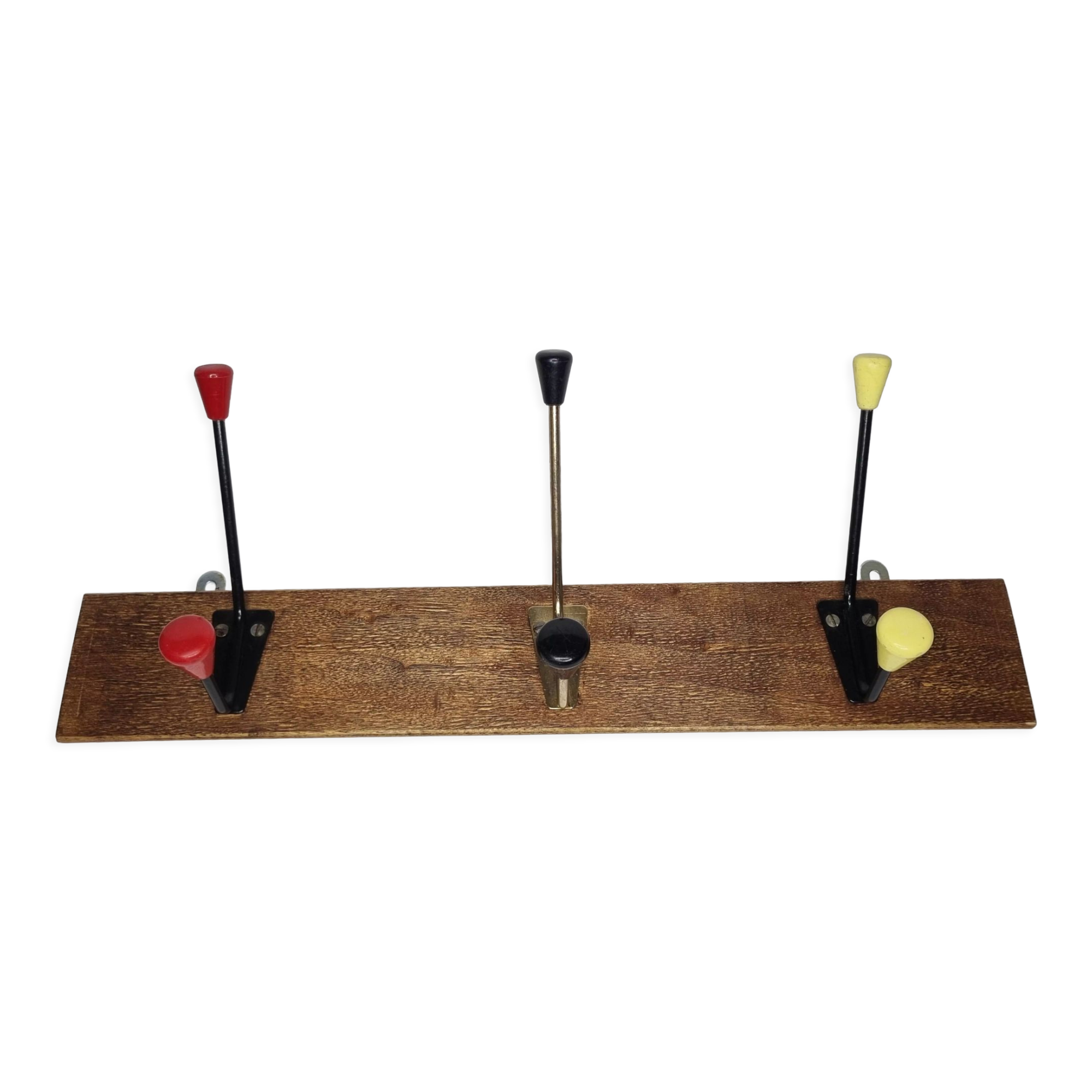 Vintage coat rack, three double tricolor hooks, 50-60s, 53 cm