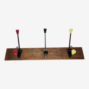 Vintage coat rack, three double tricolor hooks, 50-60s, 53 cm