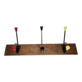 Portemanteau vintage, trois patères doubles tricolore, années 50-60, 53 cm