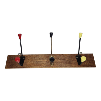 Vintage coat rack, three double tricolor hooks, 50-60s, 53 cm