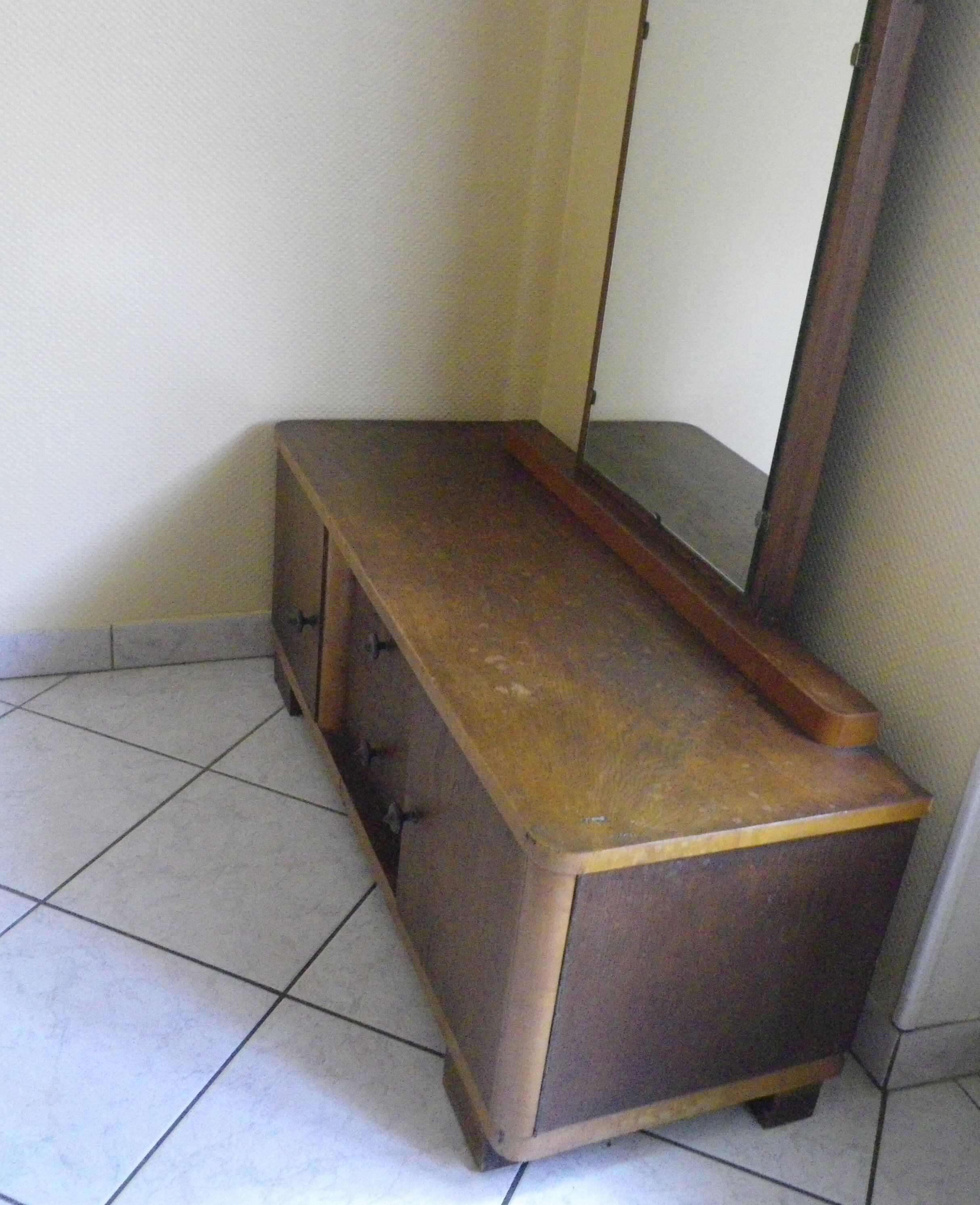 Art deco boat dressing table with large mirror 1940s